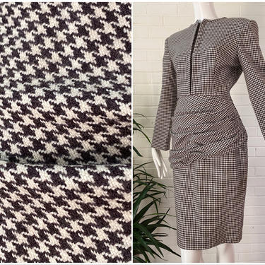 Houndstooth Dress 80s Black White Mini Dress Button up Shirtwaist