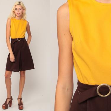 Vintage Go Go Mod Brown and Yellow Belt Vintage 60s Mod Micro Mini Tunic GoGo Dress with Matching  main image 4