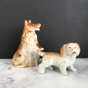 Vintage Occupied Japan Dog Figurines, Brown Porcelain Dogs, Collie Dog, Brown Spaniel, dog statues, dog knick knacks, miniature dogs 