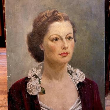 Beautiful Art Deco 1940s oil on canvas portrait of a Woman 