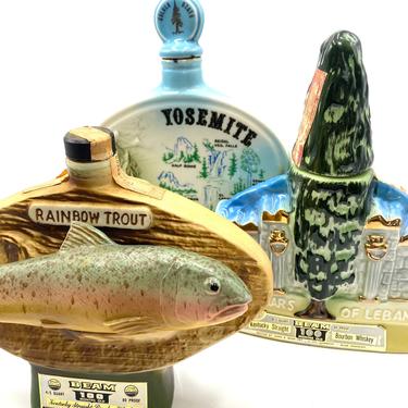 Vintage Jim Beam Bourbon Whiskey Decanters, Rainbow Trout, Yosemite, Tall Cedars, Collectible Decanter, 1970s, 70s, Retro Bar, Barware 