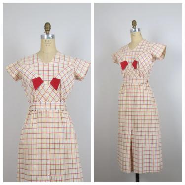 Vintage 1930s feed sack dress, cotton, flour sack, work wear, size small 