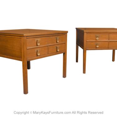 Mid Century Hollywood Regency Campaign Style End Tables pair 