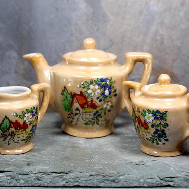 Miniature Dollhouse Ceramic Tea Set - Vintage Hand Painted Teapot, Creamer &amp; Sugar Bowl - Japanese Miniature Tea Set | FREE SHIPPING 