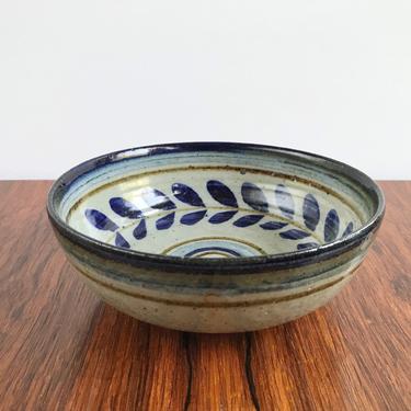 Marj Peeler Pottery Bowl - Blue Leaf Decoration 