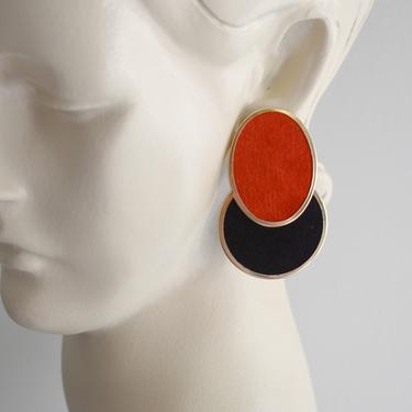 1990s NOS Red and Black Suede Pierced Earrings 