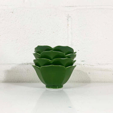 Vintage Lotus Bowls Set of 4 Forest Green Mid-Century Retro Tulip Bowl Mis En Place Rice Sorbet Ice Cream Sunshine 