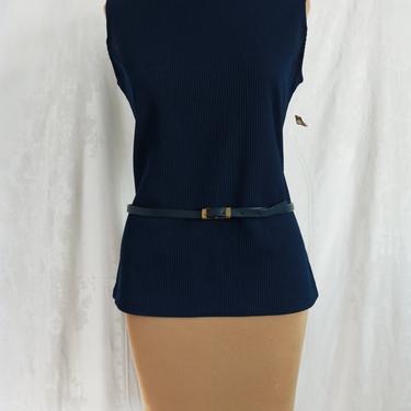 Vintage 1970's Woolworth Navy Blue Belted Sleeveless Top - Deadstock 