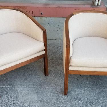 Pair Mid-Century Barrel Back Lounge Chairs 