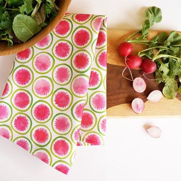 Watermelon Radish tea towel • watercolor radishes in pink and green 