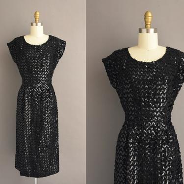 1950s vintage dress | Petite Lady Sparkly Black Full Sequin Cocktail Party Wiggle Dress | XS Small | 50s dress 