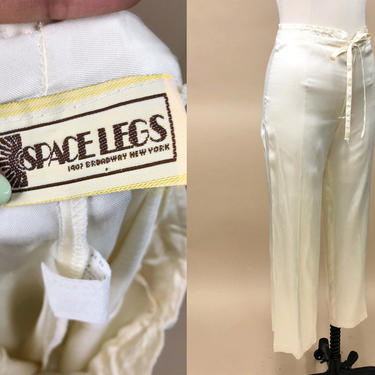 Vintage Late 1970s Space Legs Satin Pants, 70s Vintage Pants, Vintage Disco Pants, Loungewear, Size Small, 27&quot; Waist by Mo