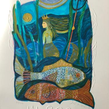 Judith Bledsoe Pisces Zodiac Embossed Lithograph #72/250 Free Shipping 