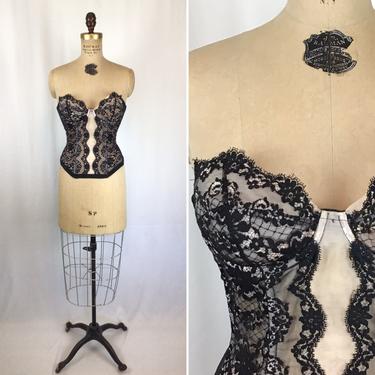 Vintage 50s Merry Widow | Vintage black lace bustier | 1950s Hollywood Vassarette corset 