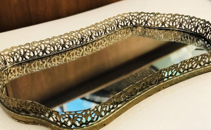 Brass Dresser Vanity Tray Perfume Tray Mirrored Tray By