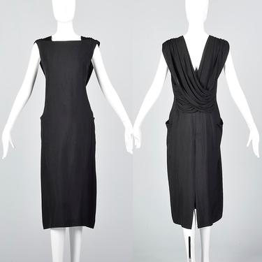 Medium Chloe Black Linen Dress Simple Summer Dress Vintage 1960s Designer Dress Sleeveless Shift Midi Dress 