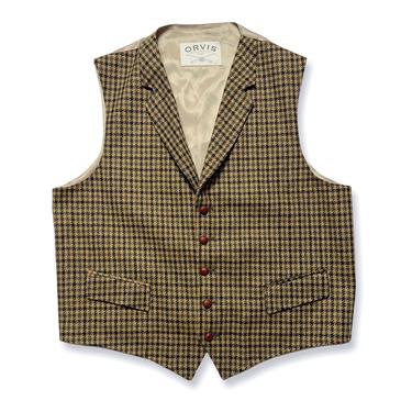 Vintage ORVIS Wool TWEED Collared Vest ~ fits 44 to 46 (L) ~ Houndstooth ~ 