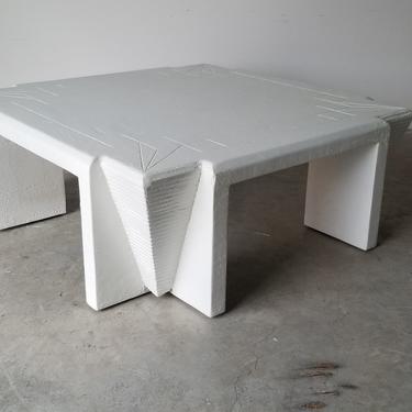1980s Postmodern Geometric Plastered Wood Coffee Table 