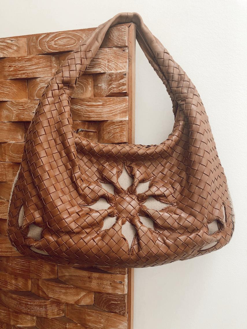 Alma Tonutti - Beige Intrecciato Weave Leather Hobo Bag 5200 buy at Symbol