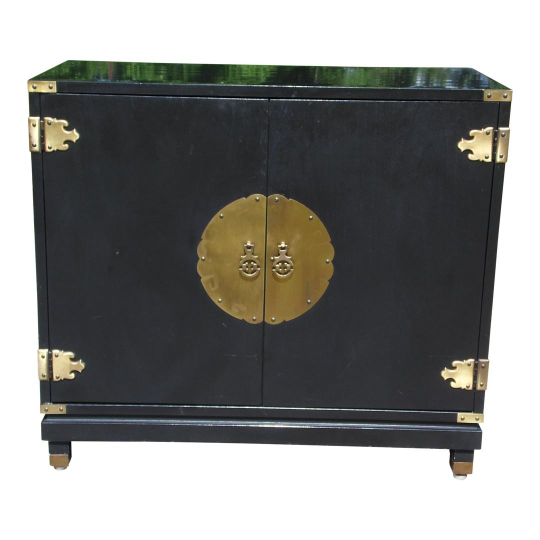 Vintage Sanford Furniture Asian Oriental Style Black Lacquer