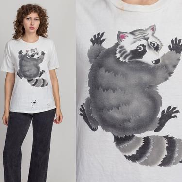 80s Scared Raccoon T Shirt - Men's Medium, Women's Large | Vintage Distressed White Unisex Funny Graphic Tee 