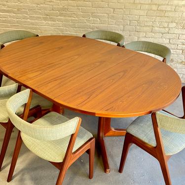 Mid Century MODERN Teak ROUND to OVAL Dining Table, Made in Denmark 