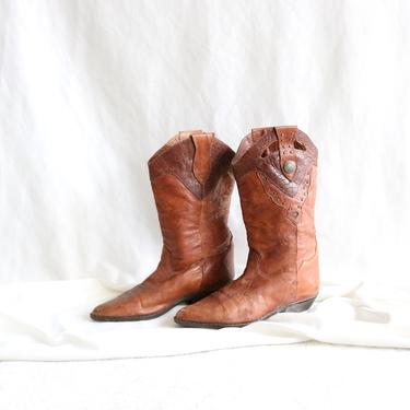 cognac leather boots - 7.5/8 