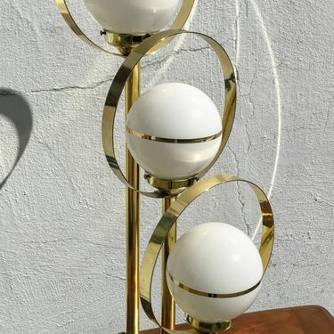 Mid-Century Brass Tone With Three Orbit Globe Lights Table Lamp 