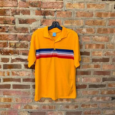 Vintage 80s OCEAN PACIFIC Striped Polo Shirt Size Medium Surfing California surf skate yellow red white and blue skateboard hang ten z boys 