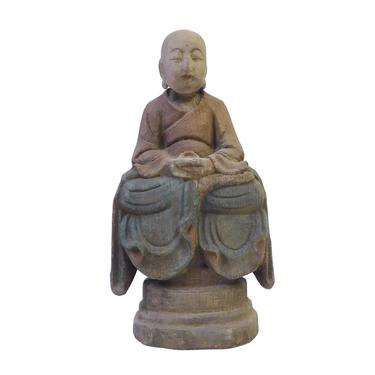 Chinese Rustic Distressed Finish Wood Lohon Monk Statue cs1681E 