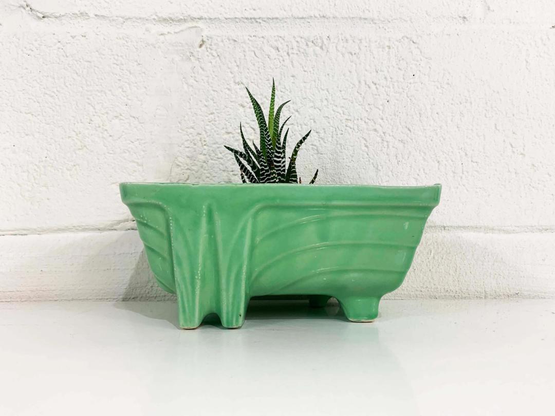 Vintage Mid 2024 century green pottery planter