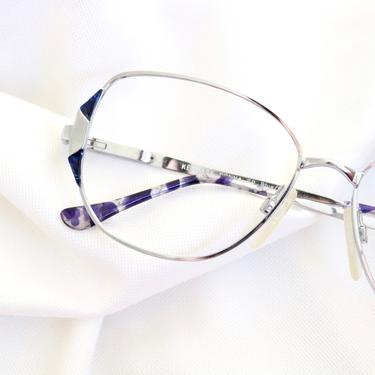 Vintage 80's Royal Blue Silver Wire Eyeglasses Frames 