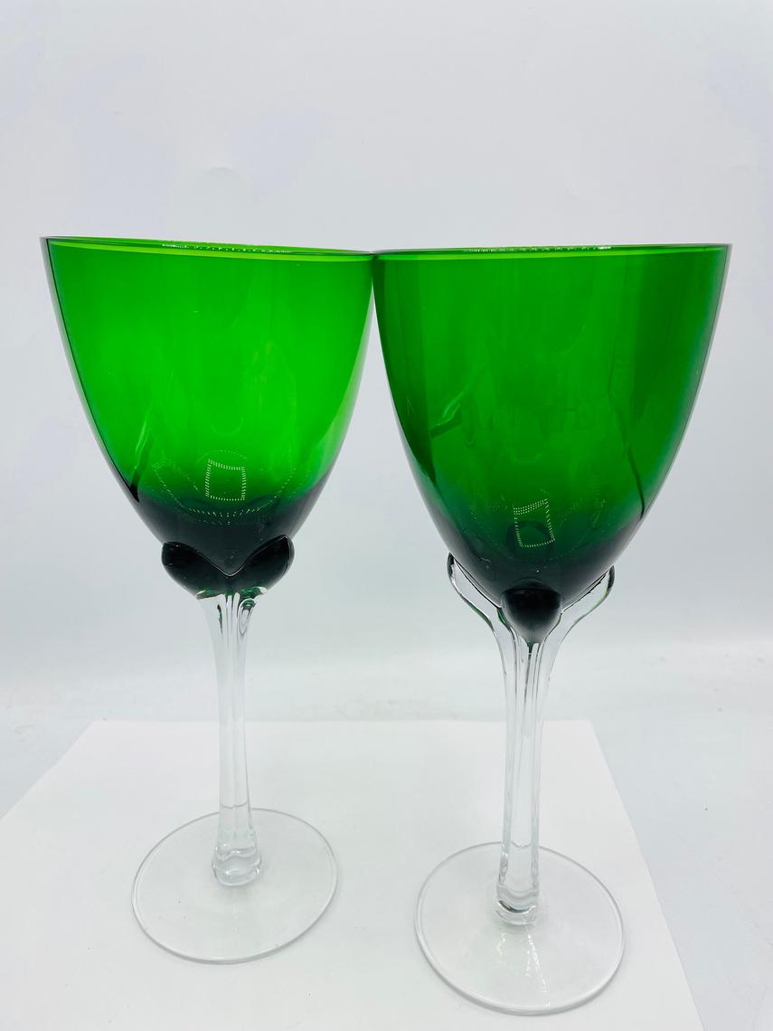 Libbey Juniper Emerald Green Water Wine Goblet Glasses Set of 8 Vintage
