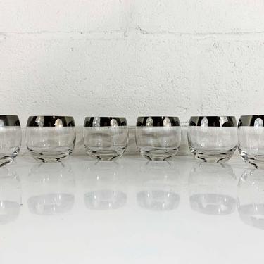Vintage Silver Band Glasses Dorothy Thorpe Stripe Roly Poly Lowball MCM Mad Men Retro Barware Cocktail Mid-Century Modern Set of 6 