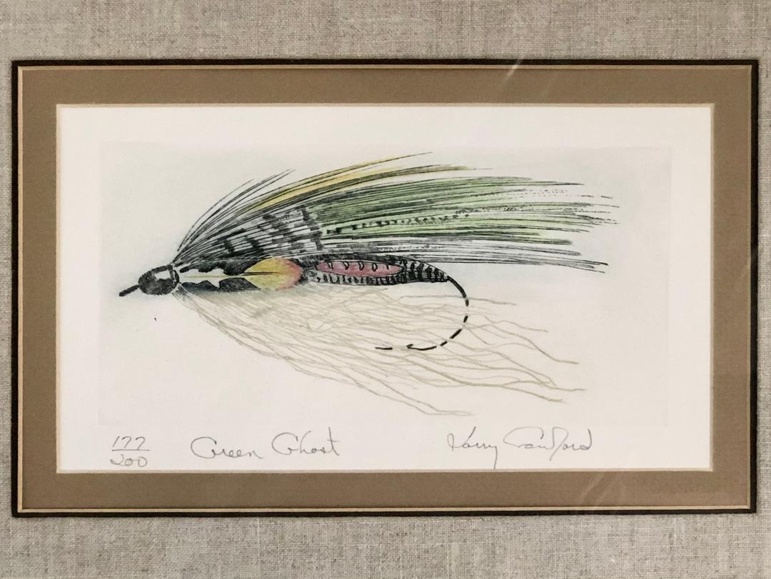 Larry Crawford “Green Ghost” 177/200 Fly Fishing Lure Framed Etching, Jigs  and Larry