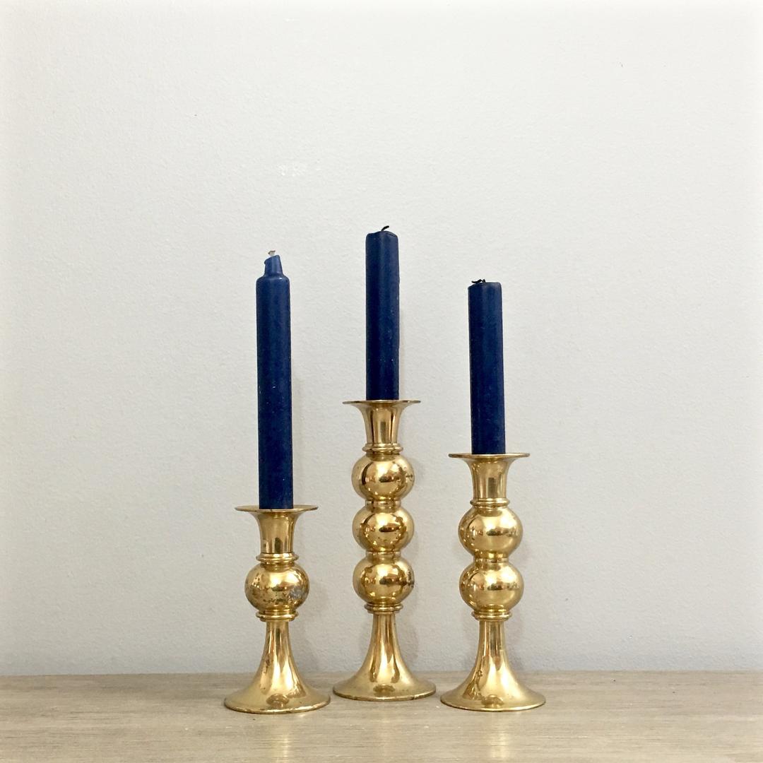 Gold Metal Candlesticks Graduated Set Of 3 Candle Holders Hollywood Regency Mod Rendition 1311