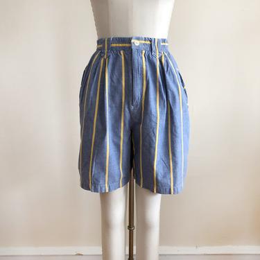 Cream Baseball Pin-Striped Cotton Shorts - 1980s 