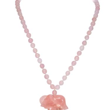 Pink Jade Beaded Statement Necklace w/ Elephant Pendant