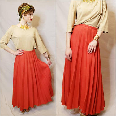 1970s Red Wool Maxi Skirt 70s Long Pleated Skirt with RareJule Vintage Chicago IL