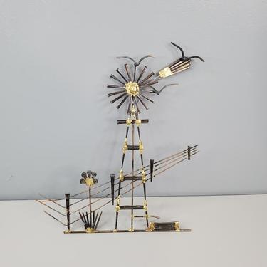 Vintage Windmill Metal Nail Wall Art 