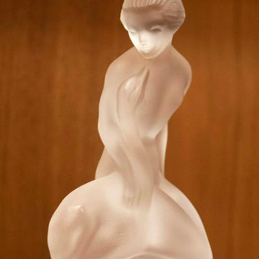 Lalique Crystal Floreal Nude on Rock Glass Table Sculpture 