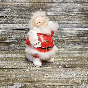 1950s Vintage Santa Claus Coin Bank, Napco Ceramic Santa w/ Fur Hat Piggy Bank, Trim & Beard, Christmas Figurine Decor, Vintage Christmas 