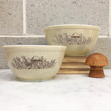 Vintage Pyrex Bowls Retro 1980s Forest Fancies + Set of 2 + #402 + #403 + Mushrooms + Toadstools + Ceramic +  Cookware + Kitchen Decor 