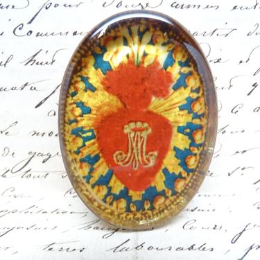 Vintage Devine Flaming Sacred Heart of Mary, Double M for Mother Mary, Vintage Religious Icon, Our Lady of Sorrows 