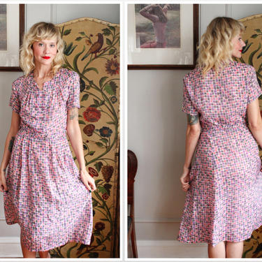 1950s Dress // Brick by Brick Nylon Dress // vintage 50s dress 