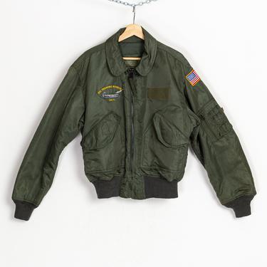 Vintage US Air Force Bomber Jacket - Men's Large | 80s 90s Alpha Industries USS Theodore Roosevelt Military Flight Jacket 