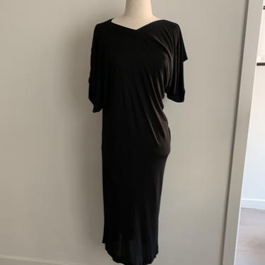 Stunning Jean Muir Black Rayon Jersey Knit Asymmetrical Dress-Size 10 (US) 