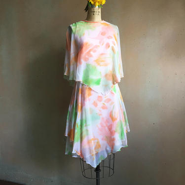 Vintage 60s Sylvia Ann Brand Chiffon Tiered Floral Dress 
