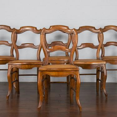 Antique Set of 6 Petite French Louis Philippe Provincial Oak Dining Chairs 