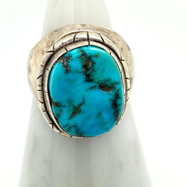 Vintage Artisan Navajo Sterling Silver Turquoise Ring Mens Sz 11.5 Hallmarked S 